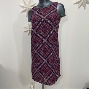 pink rose blue patterned floral shift dress